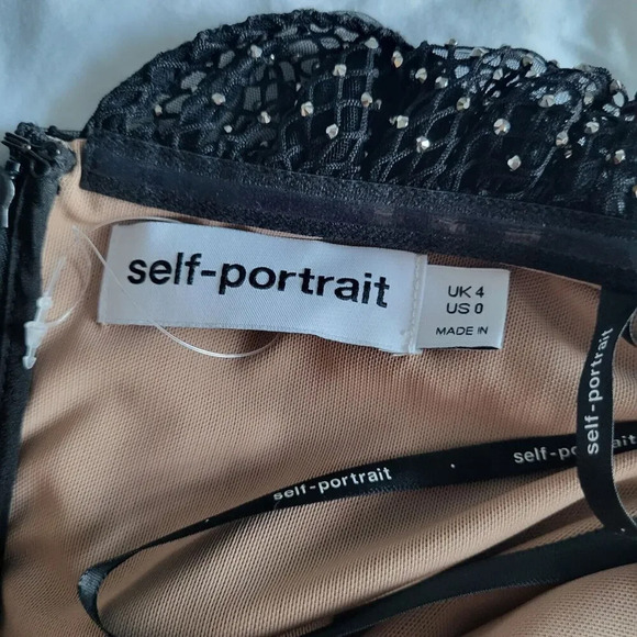 SELF-PORTRAIT Embellished Mesh Off-shoulder Black Dress Gown Cocktail Sz 0 - Picture 13 of 16